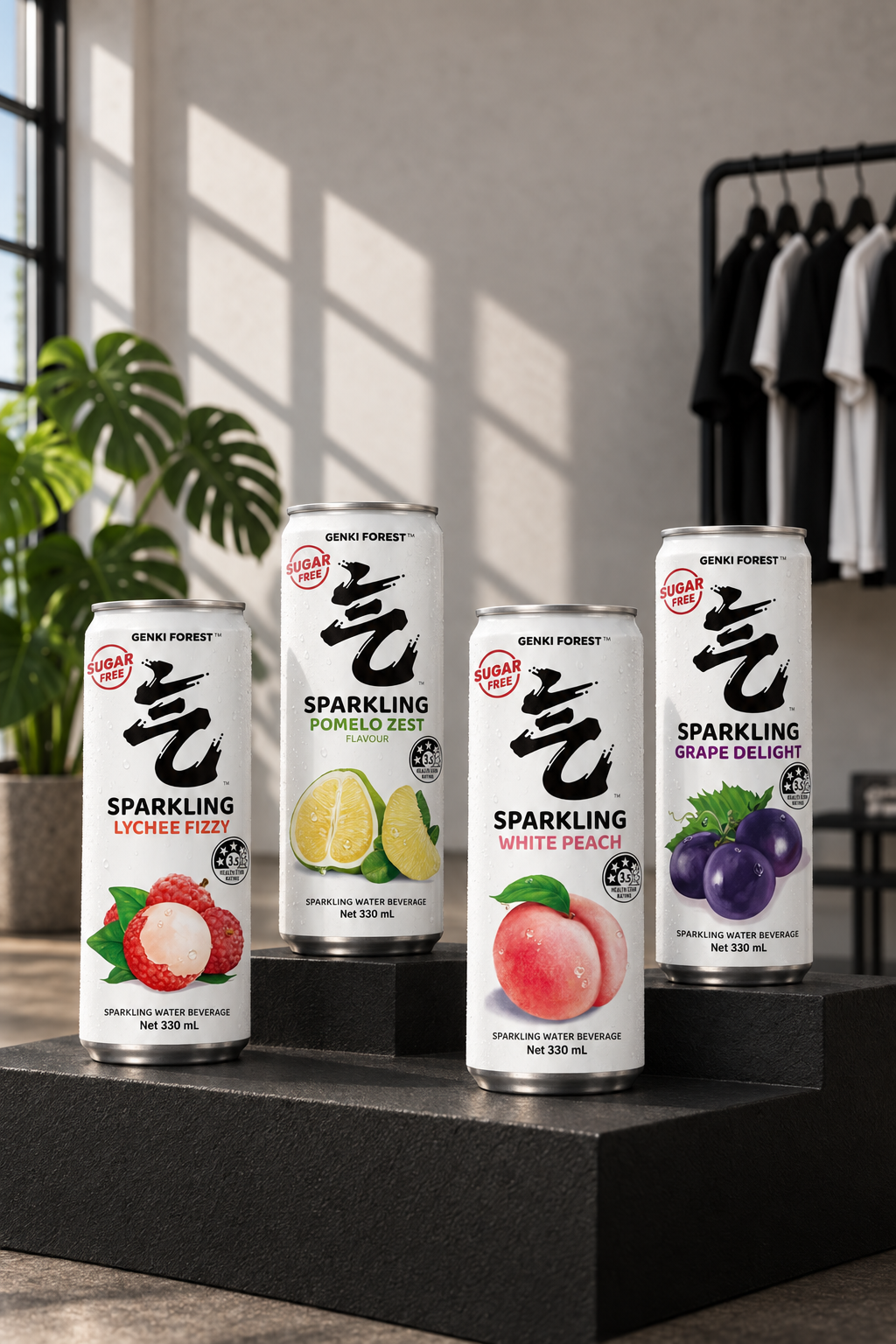 Genki Forest Zero-Sugar Sparkling Water Variety Pack – 4 Flavours, 24 × 330ml Cans