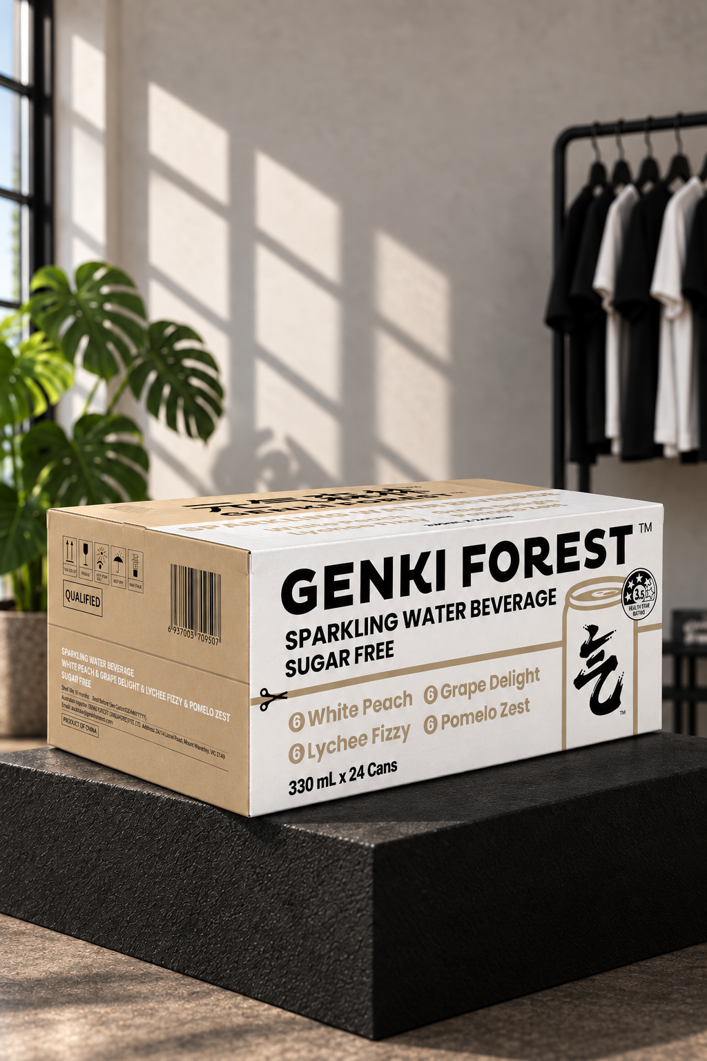 Genki Forest Zero-Sugar Sparkling Water Variety Pack – 4 Flavours, 24 × 330ml Cans